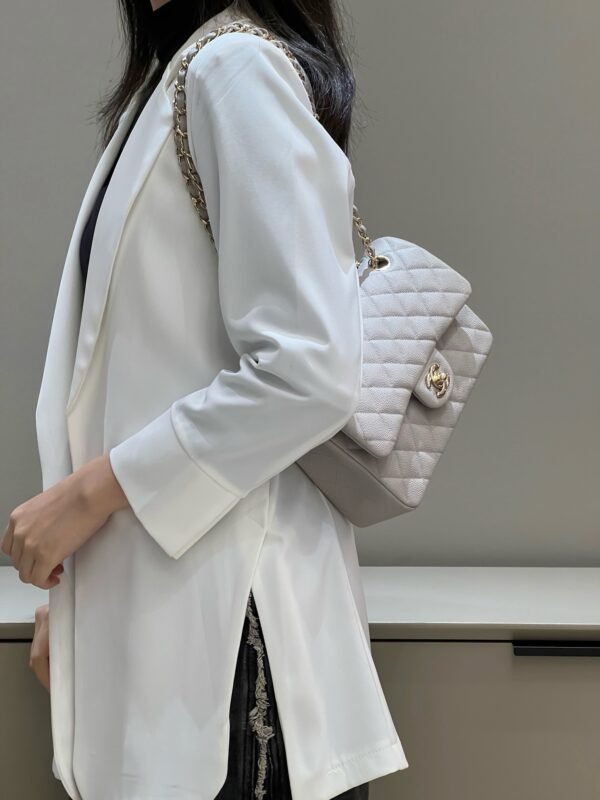 Chanel CF-Small 23cm-Fine Caviar Leather-Uncut Edge-Elephant Gray Light Gold Buckle - Image 12